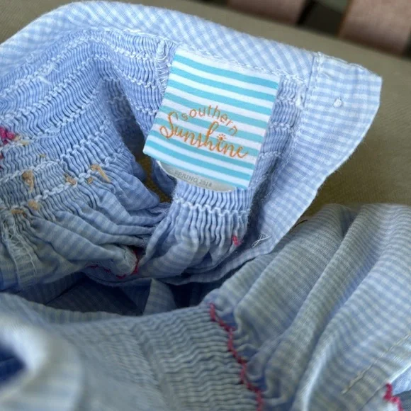 Southern Sunshine Puppy Dog Smocked Plaid Ruffle Dress - Picture 3 of 5